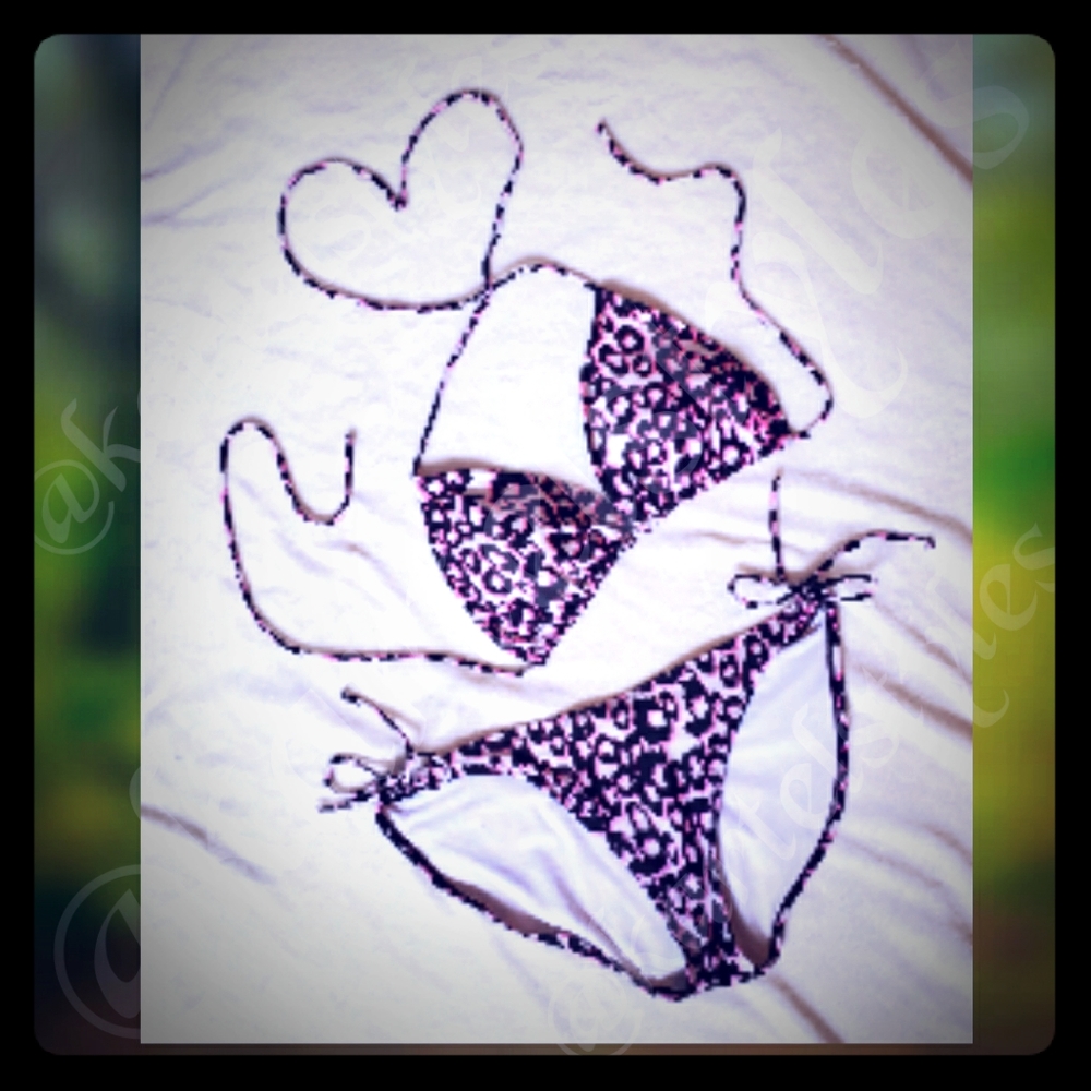 Pink, Black & White Leopard Print Bikini